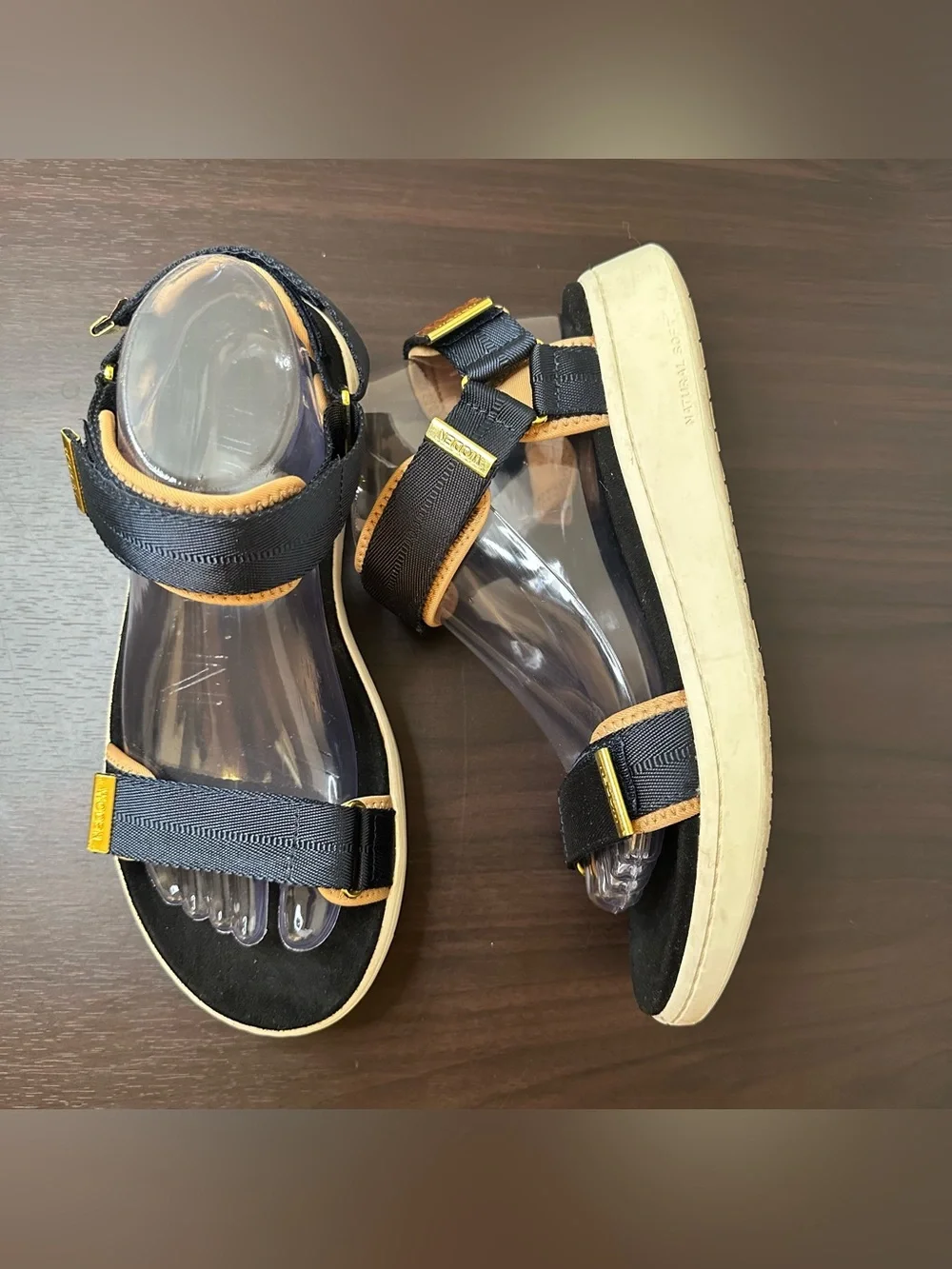 WODEN Line Natural Soft Navy Blue Strappy Sandals Hook & Loop Ortho Comfort, 7.5